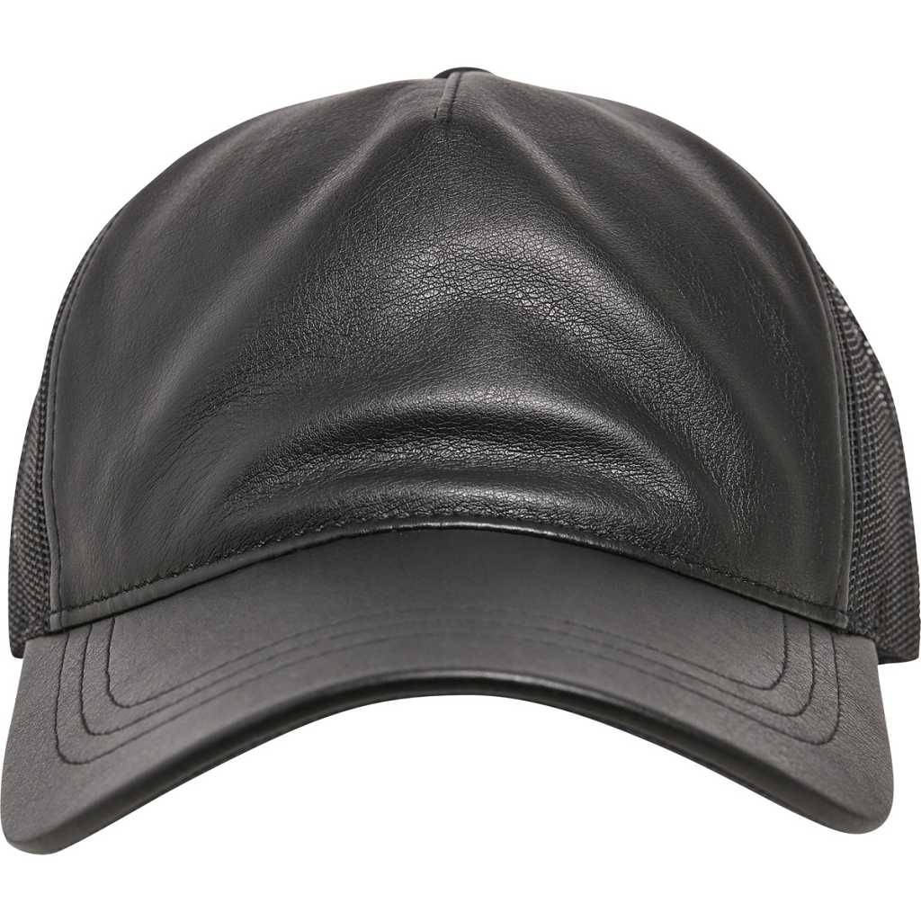 Flexfit Leather Trucker Cap Black/Black – front