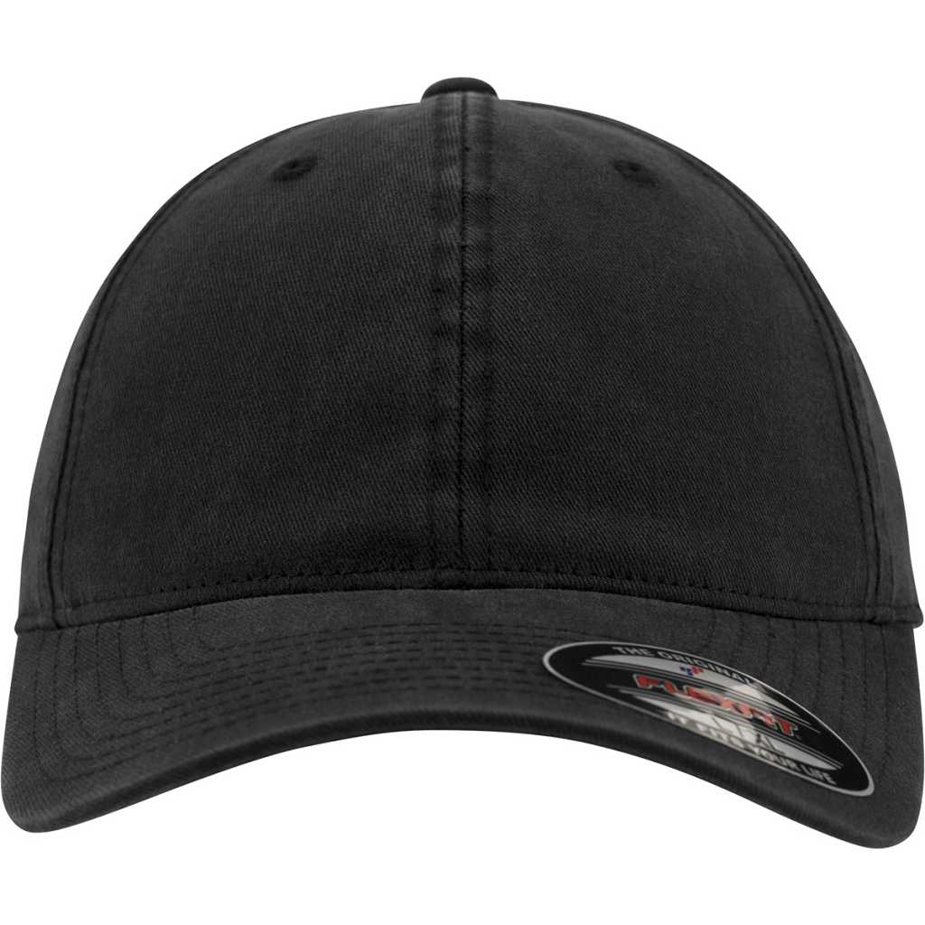 Flexfit Garment Washed Cotton Dad Hat Black – front